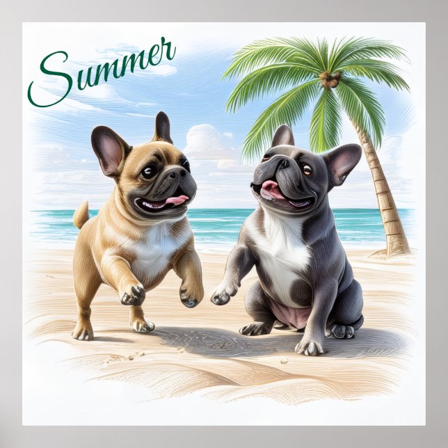 Affiche Bouledogues français Plage Bouledogue Français (Devant)