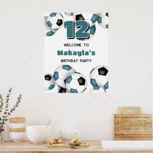 Affiche Boules de football noir turquoises filles garçons