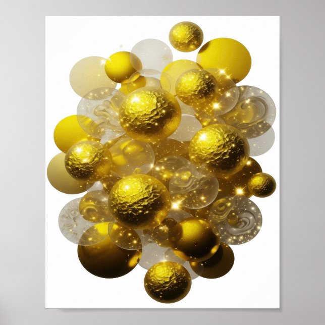 Affiche Boules de lumière dorées scintillantes argentées d (Devant)