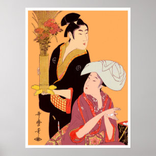 Affiche Boules de riz & fleurs d'Utumaro