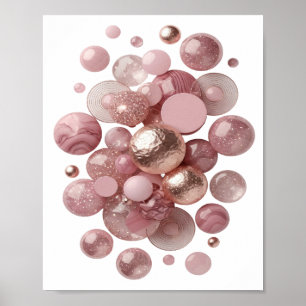Affiche Boules roses et étoiles argentées vives