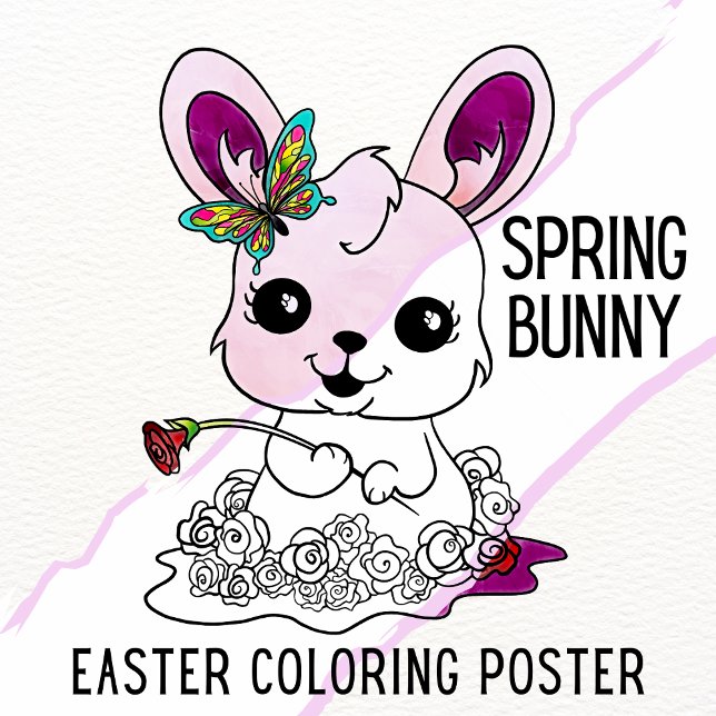 Affiche Boulet de printemps mignon Activité de coloration  (Cute Spring Bunny Easter Coloring Poster)