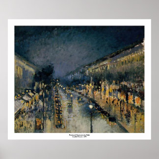 Affiche Boulevarde Montmartre à la nuit ~ Camille Pissarro