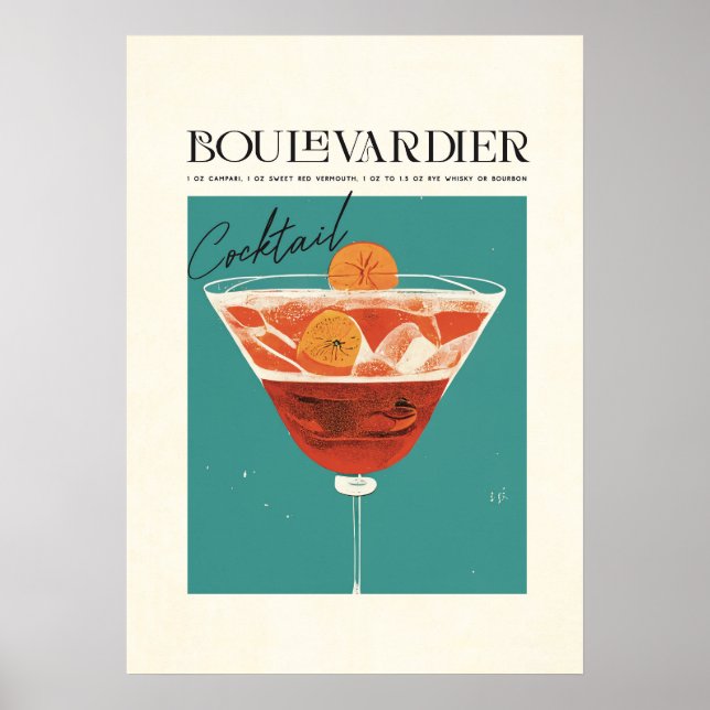 Affiche Boulevardier Cocktail Recette classique (Devant)