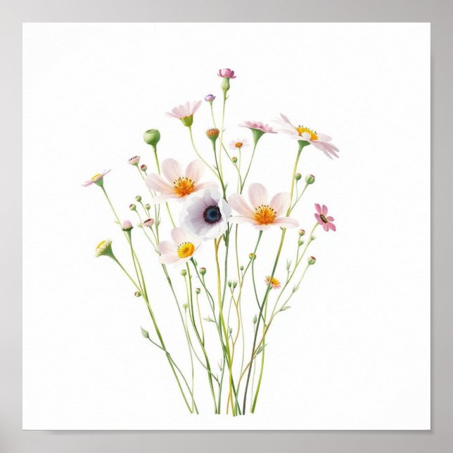 Affiche Bouquet aquarelle de fleurs sauvages (Devant)