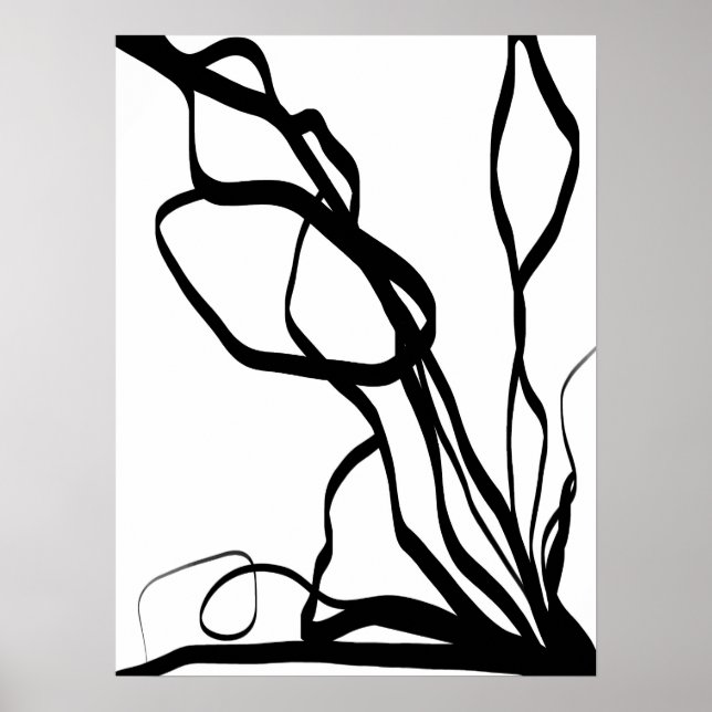 Affiche Bouquet Blanc : Abstrait blanc & noir (Devant)