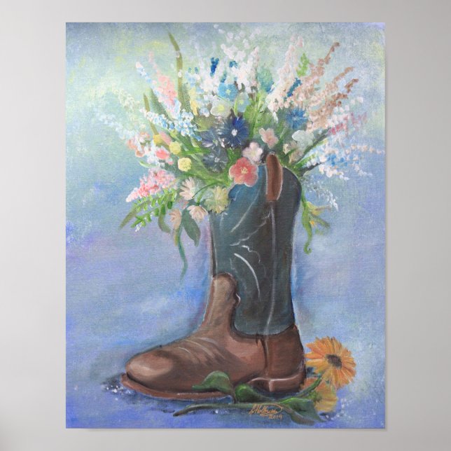 Affiche Bouquet Boot et Fleur sauvage Cowboy (Devant)