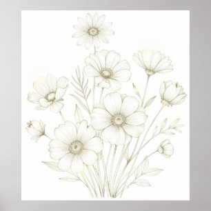 Affiche Bouquet Cosmos Délicat Ligne d'Art Grâce