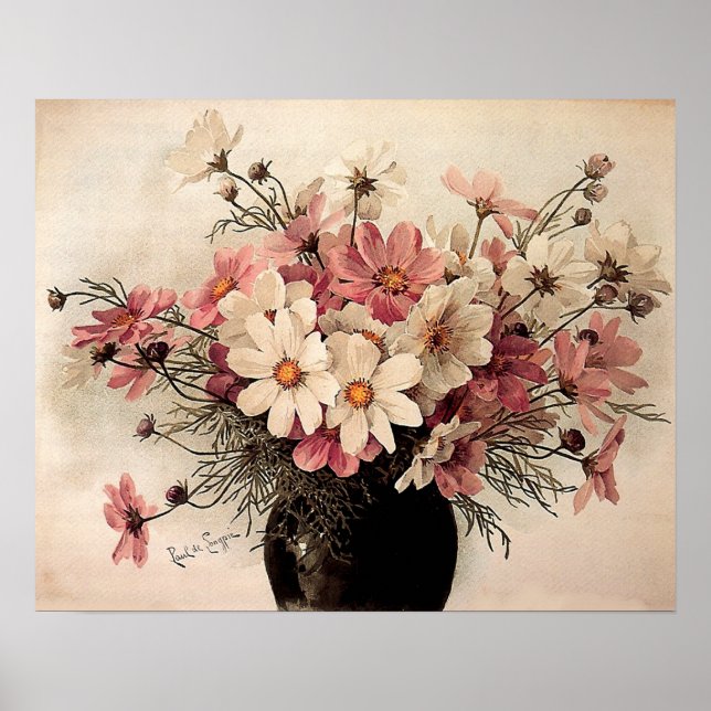 Affiche Bouquet Cosmos vintage (Devant)
