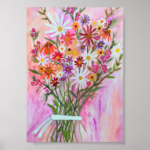 Affiche Bouquet Daisy sur l'art de la peinture rose