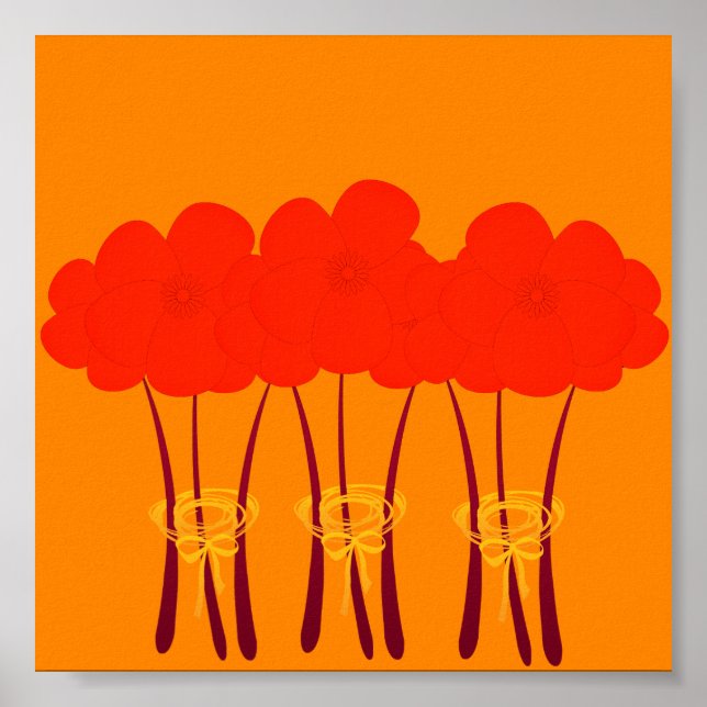 Affiche Bouquet d'anémones rouges orange Abstrait (Devant)