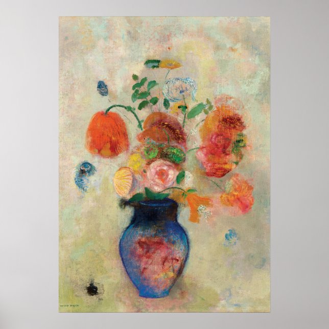 Affiche Bouquet dans un vase bleu par Odilon Redon (Devant)