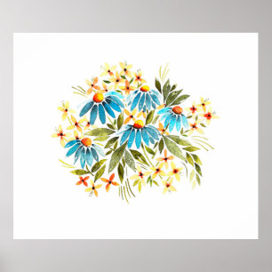 Affiche Bouquet d'aquarelle, marguerites tendres, petits f