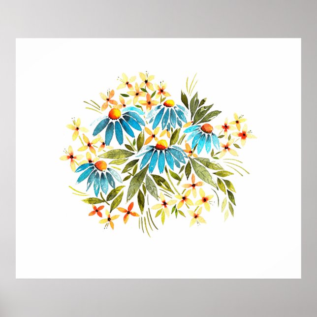 Affiche Bouquet d'aquarelle, marguerites tendres, petits f (Devant)