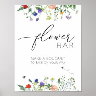 Affiche Bouquet de champs fleurs sauvages et d'abeilles