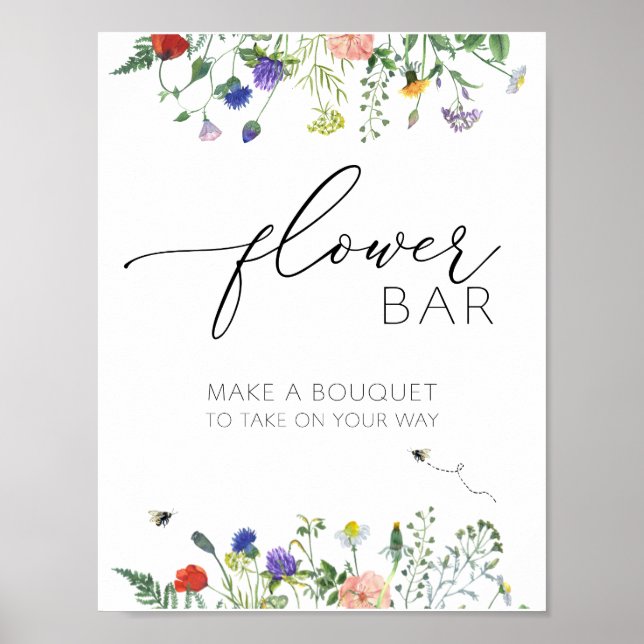 Affiche Bouquet de champs fleurs sauvages et d'abeilles (Devant)