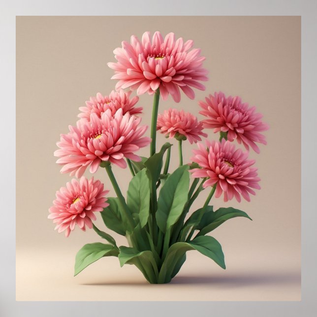 Affiche Bouquet de chrysanthèmes rose vif (Devant)