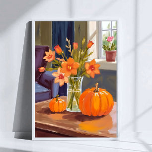 Affiche Bouquet de citrouilles d'automne Fleurs orange a