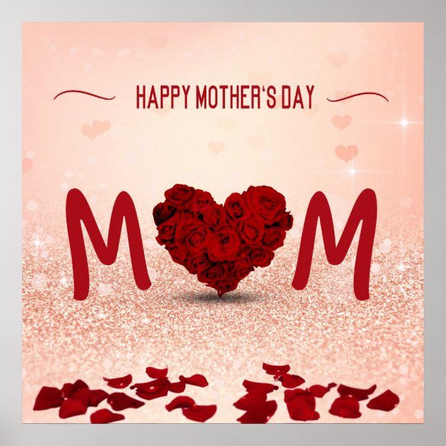 Affiche Bouquet de coeur du Rose de la fête des mères - Po (Devant)