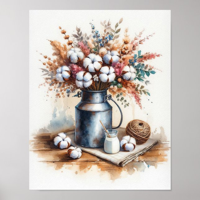 Affiche Bouquet de coton dans un bidon de lait 2 (Devant)