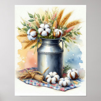 Affiche Bouquet de coton dans un bidon de lait 4