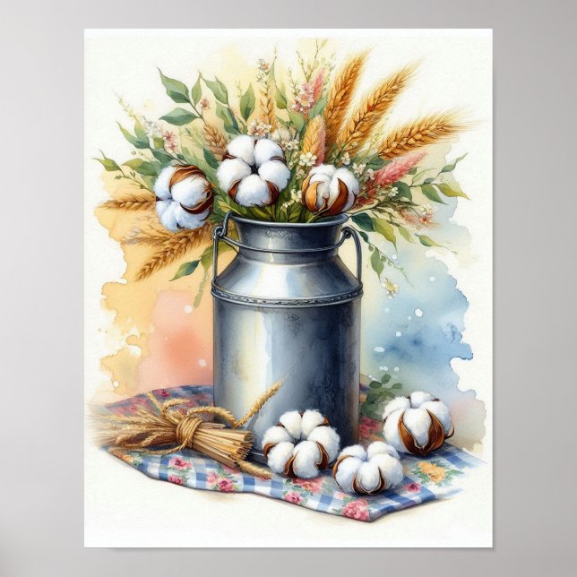 Affiche Bouquet de coton dans un bidon de lait 4 (Devant)