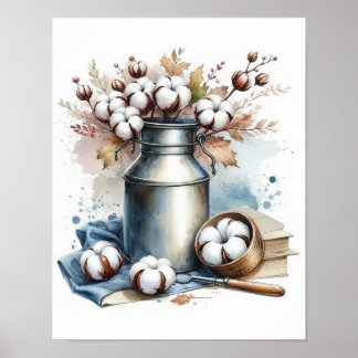 Affiche Bouquet de coton dans un bidon de lait 7