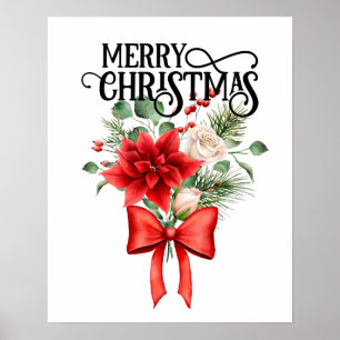Affiche Bouquet de fleur de Noël Rose Poinsettia