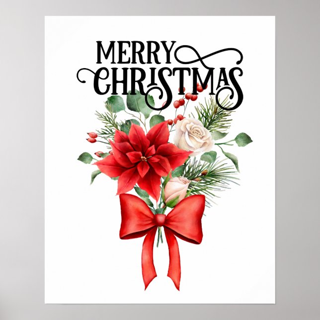 Affiche Bouquet de fleur de Noël Rose Poinsettia (Devant)