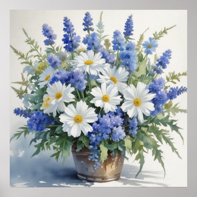 Affiche Bouquet de fleurs aquarelle élégante (Devant)