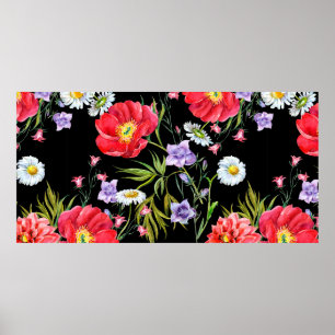 Affiche Bouquet de fleurs, aquarelle, motif transparent