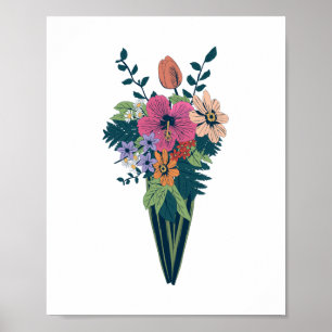 Affiche Bouquet de fleurs colorées dans un vase conique