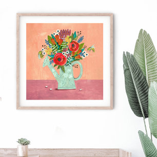 Affiche Bouquet de fleurs dans arrosoir rose
