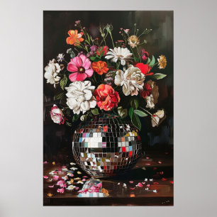 Affiche Bouquet de fleurs dans un Vase de Boule Disco Vint