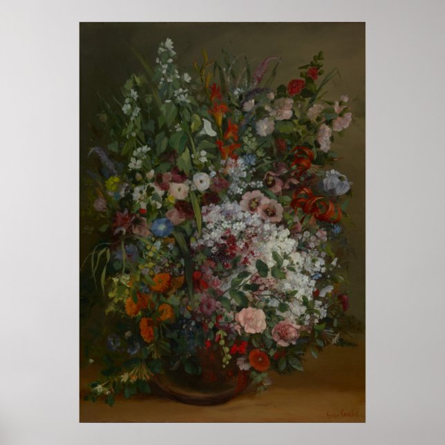 Affiche Bouquet de fleurs dans un vase de Gustave Courbet (Devant)
