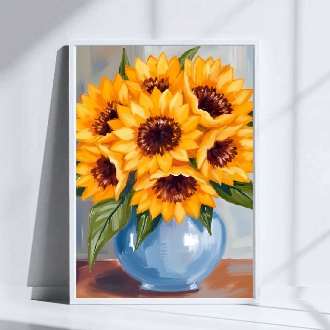 Affiche Bouquet de fleurs d'aquarelle de tournesol Vase (Créateur téléchargé)