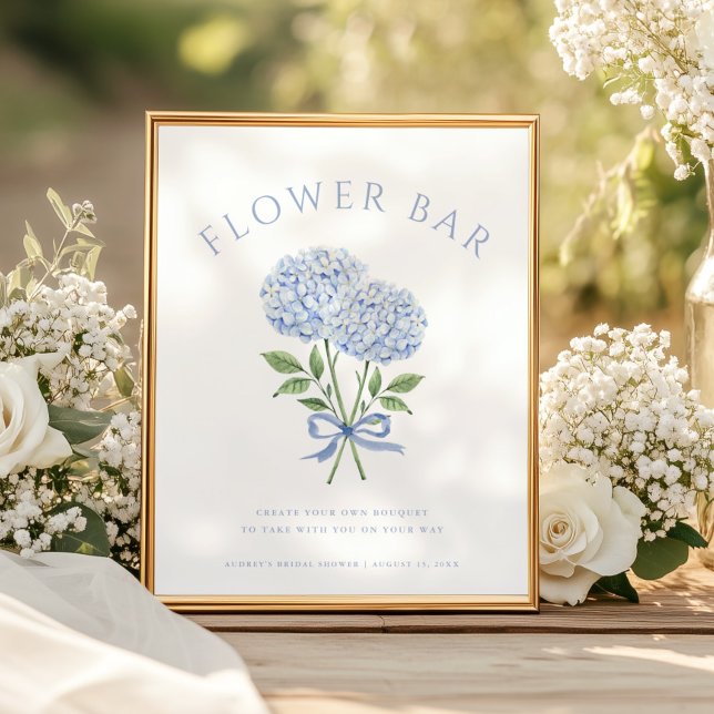 Affiche Bouquet de fleurs de Hortensia Bleu Bar Fleur (Créateur téléchargé)