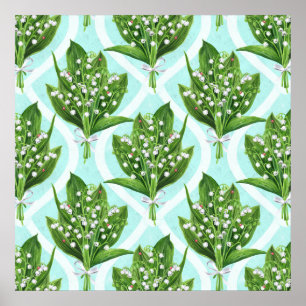 Affiche Bouquet de fleurs de muguet sur fond bleu