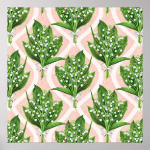 Affiche Bouquet de fleurs de muguet sur fond rose