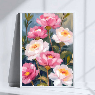Affiche Bouquet de fleurs de pivoines roses Peinture à l'a
