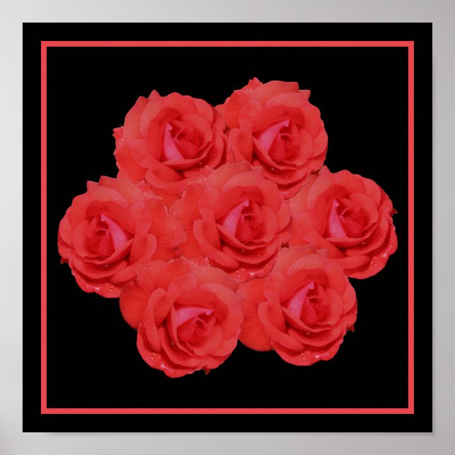 Affiche Bouquet de fleurs de rose rouge (Devant)