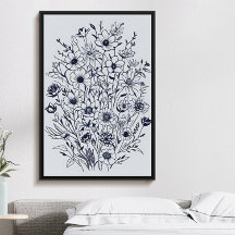 Bouquet de fleurs d'encre noire minimaliste affich