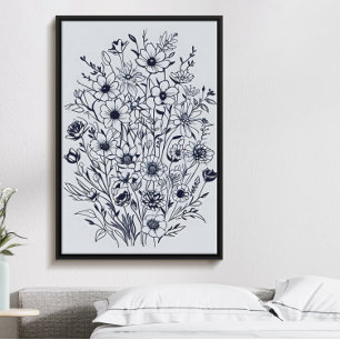 Affiche Bouquet de fleurs d'encre noire minimaliste affich