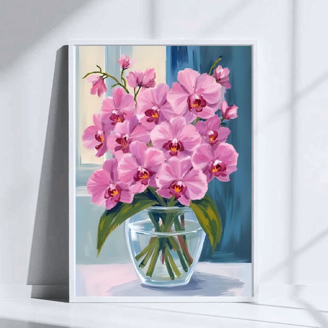 Affiche Bouquet de fleurs d'orchidée rose à l'aquarelle (Créateur téléchargé)