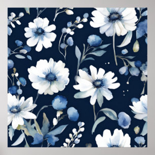 Affiche Bouquet de fleurs élégant aquarelle bleue