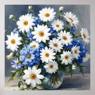 Affiche Bouquet de fleurs Élégantes marguerites Aquarelle