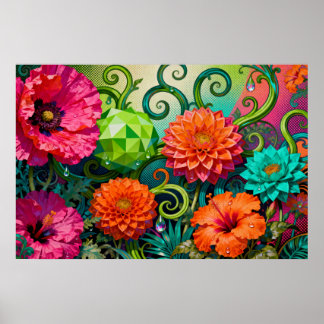 Affiche Bouquet de fleurs en papier vibrant - Artistique e