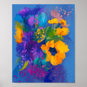 Affiche Bouquet De Fleurs En Saison Bleue