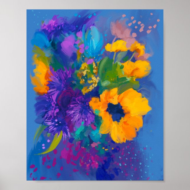 Affiche Bouquet De Fleurs En Saison Bleue (Devant)