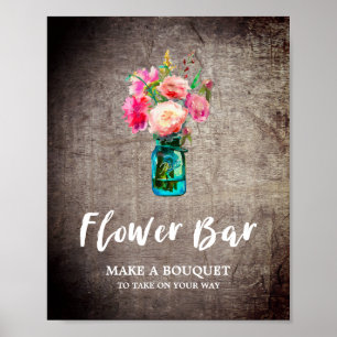 Affiche Bouquet de fleurs et pot Mason rustique Bar à fleu